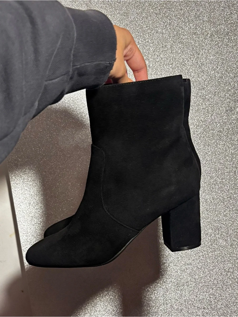 BAMBOO Black Suede-Look Ankle Boots with Block Heel